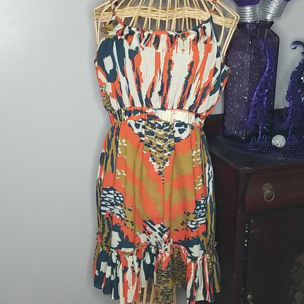 Forever Twentyone Boutique Medium Orange, Blue & Gold Boho Spaghetti Strap Dress - Picture 1 of 7